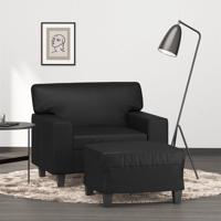 Fauteuil met voetenbank 60 cm kunstleer zwart - thumbnail