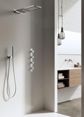 Regendoucheset Inbouw Hotbath Buddy Get Together Vierkant Glans Chroom Thermostaatkraan 4 Greeps Handdouche en Waterval