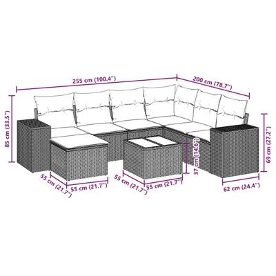 7-delige Loungeset met kussens poly rattan lichtgrijs