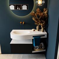 MONDIAZ RIVA 100cm badmeubel onderkast / planchet kleur Urban met 1 lade. Wastafel DULCET links 0 kraangaten kleur Talc. - thumbnail