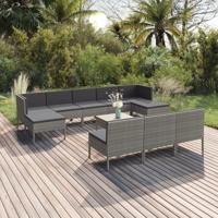 11-delige Loungeset met kussens poly rattan grijs - thumbnail