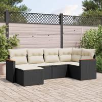 6-delige Loungeset met kussens poly rattan zwart - thumbnail