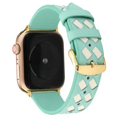 Voor Apple Watch Series 5 & 4 40mm/3 & 2 & 1 38mm geweven patroon lederen band (groen wit) Voor Apple Watch Series 5 & 4 40mm/3 & 2 & 1 38mm geweven patroon lederen band (groen wit)