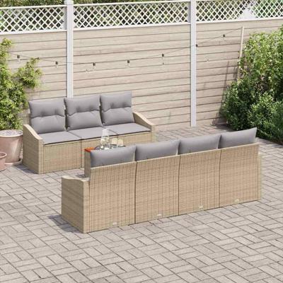 Tuinbankenset met kussen 8 pcs Beige poly rattan