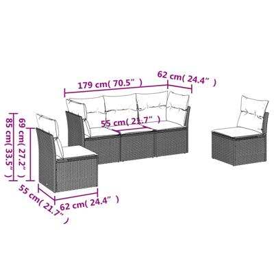 6-delige Loungeset met kussens poly rattan beige