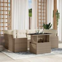 7-delige Loungeset met kussens poly rattan beige - thumbnail