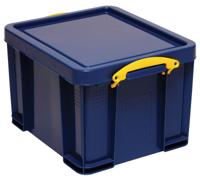 Really Useful Box opbergdoos 35 liter, donkerblauw met gele handvaten - thumbnail