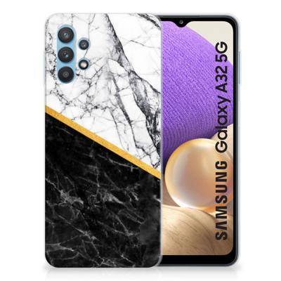 Samsung Galaxy A32 5G | TPU | Siliconen hoesje | Marmer Wit Zwart - Origineel Cadeau Man Samsung Galaxy A32 5G | TPU | Siliconen hoesje | Marmer Wit Zwart - Origineel Cadeau Man