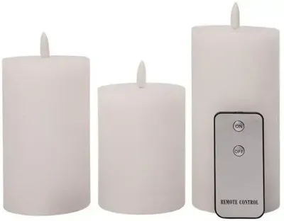 3St Wit Kaars Wax Rustiek 3D Lont 7,5X10/12,5/15Cm Afstandsbediening 3X3Aaa Anna's Collection - Annas collection