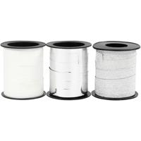 Creativ Company Cadeaulint, b: 10 mm, zilver, glitter zilver, wit, 3x15 m/ 1 doos - thumbnail