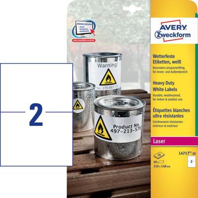 Avery-Zweckform L4717-20 Folie-etiketten 210 x 148 mm Polyester folie Wit 40 stuk(s) Permanent hechtend Laser (kleur), Laser (zwart/wit), Kopiëren (kleur), Avery-Zweckform L4717-20 Folie-etiketten 210 x 148 mm Polyester folie Wit 40 stuk(s) Permanent hechtend Laser (kleur), Laser (zwart/wit), Kopiëren (kleur),