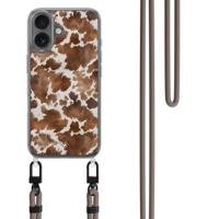 iPhone 16 hoesje met bruin koord - Cowhide chic - thumbnail
