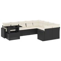 10-delige Loungeset met kussens poly rattan zwart - thumbnail