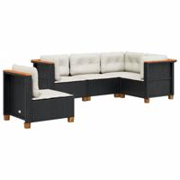 5-delige Loungeset met kussens poly rattan zwart - thumbnail