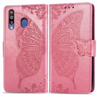 Butterfly Love bloemen reliëf horizontale Flip lederen case voor Galaxy M30 met houder & kaartsleuven & portemonnee & Lanyard (roze) - thumbnail