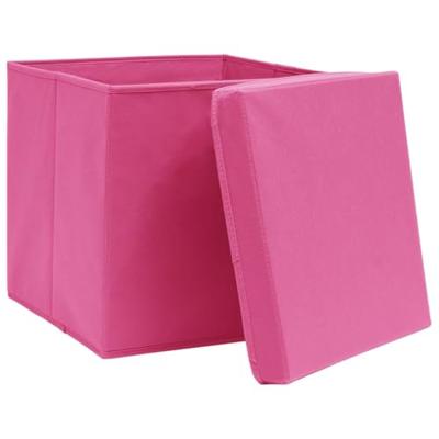 VidaXL Opbergboxen met deksel 4 st 32x32x32 cm stof roze - thumbnail