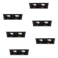 Set van 6 Durham LED Dubbele inbouwspots vierkant - 8 Watt 690 Lumen - 4000K neutraal wit - GU10 - Dimbaar Kantelbaar - Voor binnen - Zwart - thumbnail