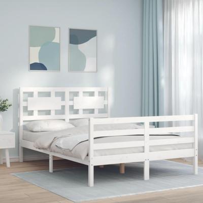 Bedframe met hoofdbord massief hout wit 120x200 cm