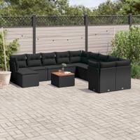 12-delige Loungeset met kussens poly rattan zwart - thumbnail