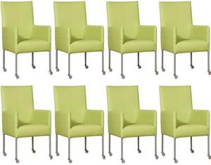 Set van 8 Felgroene leren moderne eetkamerstoelen Spark - poot rond rvs met wiel - Toledo Leer Lime (felgroen leer) Set van 8 Felgroene leren moderne eetkamerstoelen Spark - poot rond rvs met wiel - Toledo Leer Lime (felgroen leer)