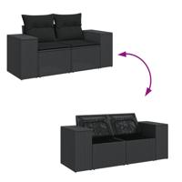 5-delige Loungeset met kussens poly rattan zwart - thumbnail