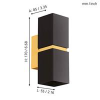 Eglo Led wandlampPassa Up - Down 2x3,3w - goud met zwart - 95373 - thumbnail