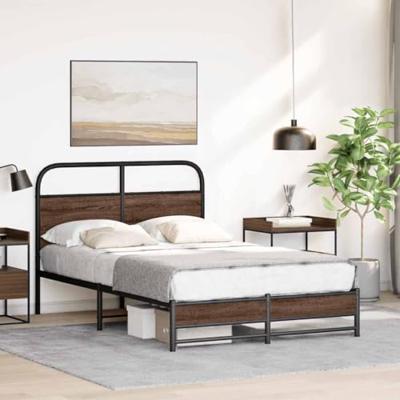 Bedframe zonder matras bewerkt hout bruin eikenkleur 120x190 cm Bedframe zonder matras bewerkt hout bruin eikenkleur 120x190 cm