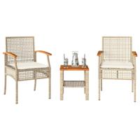 3-delige Bistroset met kussens poly rattan en acaciahout beige - thumbnail