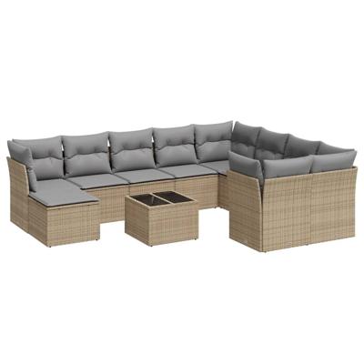 11-delige Tuinset met kussens poly rattan beige