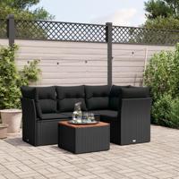 5-delige Loungeset met kussens poly rattan zwart - thumbnail