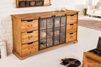 Massief dressoir HERITAGE 148 cm naturel grenen industrieele deuren metalen vitrinekast - 40881 - thumbnail