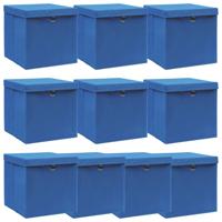 VidaXL Opbergboxen met deksel 10 st 32x32x32 cm stof blauw - thumbnail