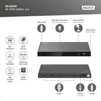 Digitus DS-55340 4 poorten HDMI-splitter Individueel schakelbaar, LED-weergave, Met status-LEDs, Ultra HD-geschikt, Voor intern gebruik, Met metalen behuizing - thumbnail