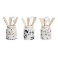 Pot voor Keukengerei DKD Home Decor Metaal Dolomite Hout MDF 12 x 12 x 25 cm (3 Stuks) - thumbnail