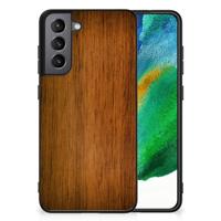 Samsung Galaxy S21FE Houten Print Telefoonhoesje Donker Hout - thumbnail