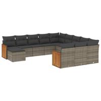 12-delige Loungeset met kussens poly rattan grijs - thumbnail