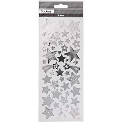 Creativ Company Stickers, sterren, vel 10x24 cm, ca. 52 stuk, zilver, 1 vel