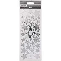 Creativ Company Stickers, sterren, vel 10x24 cm, ca. 52 stuk, zilver, 1 vel - thumbnail