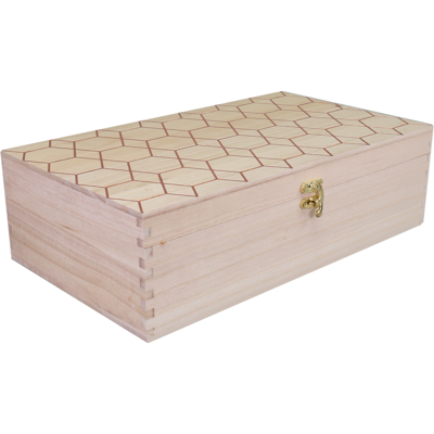 Wijnkist | Hexagon | 2 flessen | scharnierdeksel | 335x185x90mm | hout | naturel | 6 stuks