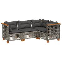 4-delige Loungeset met kussens poly rattan grijs - thumbnail