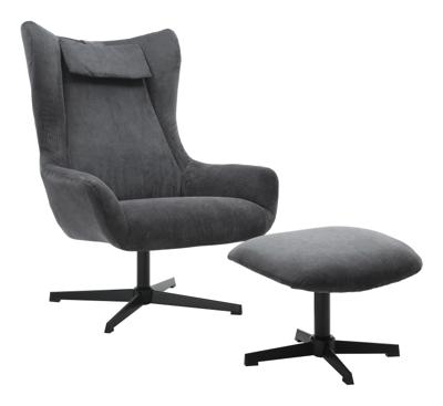 Artistiq Draaifauteuil 'Mendy' Met hocker, Rib, kleur Grijs