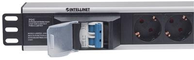 Intellinet 711432 19 inch Stekkerdoos voor patchkast 1.5 HE Geaarde contactdoos Met schakelaar Aluminium, Zwart