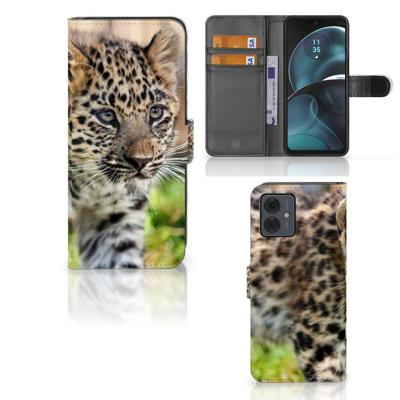 Motorola Moto G14 | Telefoonhoesje | Met pasjeshouder | Baby Luipaard