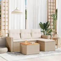 5-delige Loungeset met kussens poly rattan beige - thumbnail