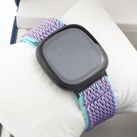 Fitbit Versa 3/4 & Sense 1/2 Nylon loop bandje - Paars met lichtblauw - thumbnail