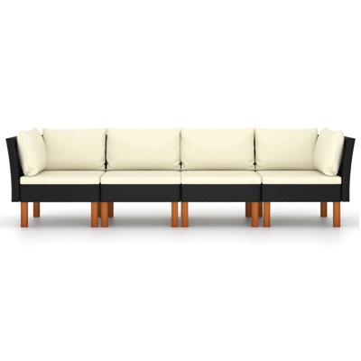 Tuinbank 4-zits met kussens poly rattan zwart