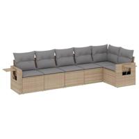 6-delige Loungeset met kussens poly rattan beige - thumbnail