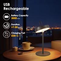Draadloze Oplaadbare LED Tafellamp - Binnen & Buiten - Dimbaar - ø12.8 x 29 cm - Warmwit licht - 3000mAh - Zwart - thumbnail