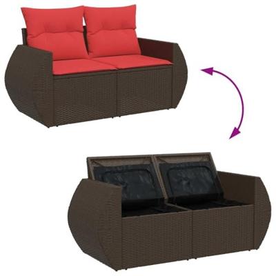 6-delige Loungeset met kussens poly rattan bruin