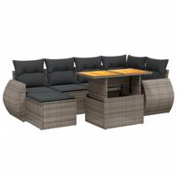7-delige Loungeset met kussens poly rattan grijs - thumbnail